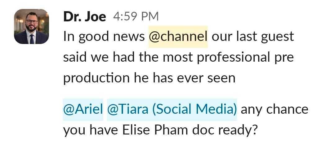 Dr. Joe on the team's pre-production process